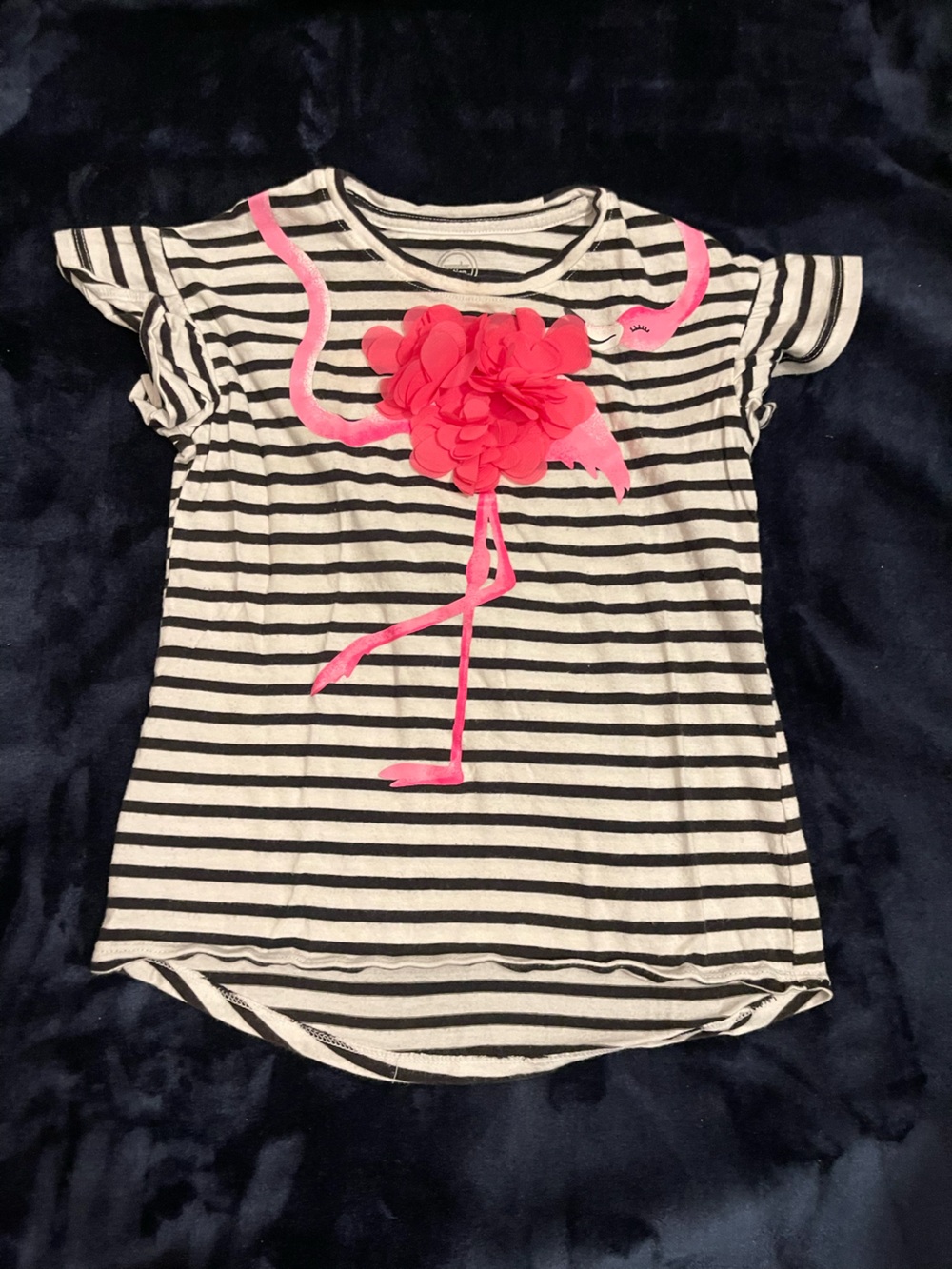 wonder nation Black and White Striped Dress with Neon Pink Flamingo Applique